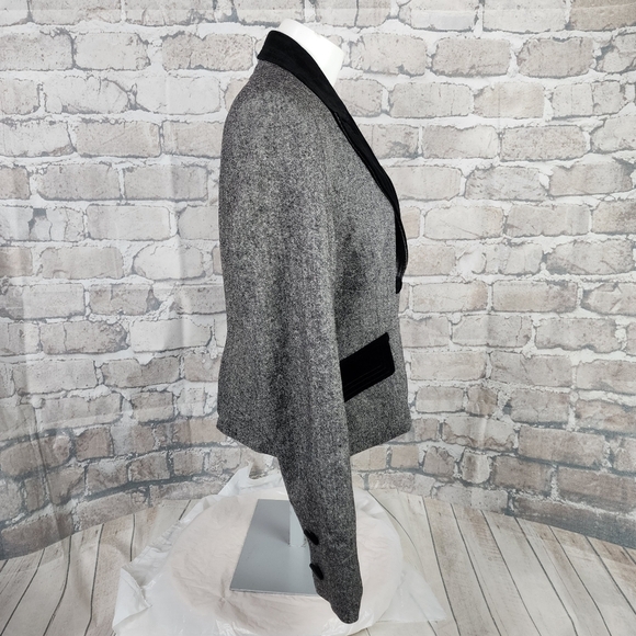 Vintage Louben Wool Tweed Blazer Velvet Accents Black White Size 10 - Picture 7 of 13
